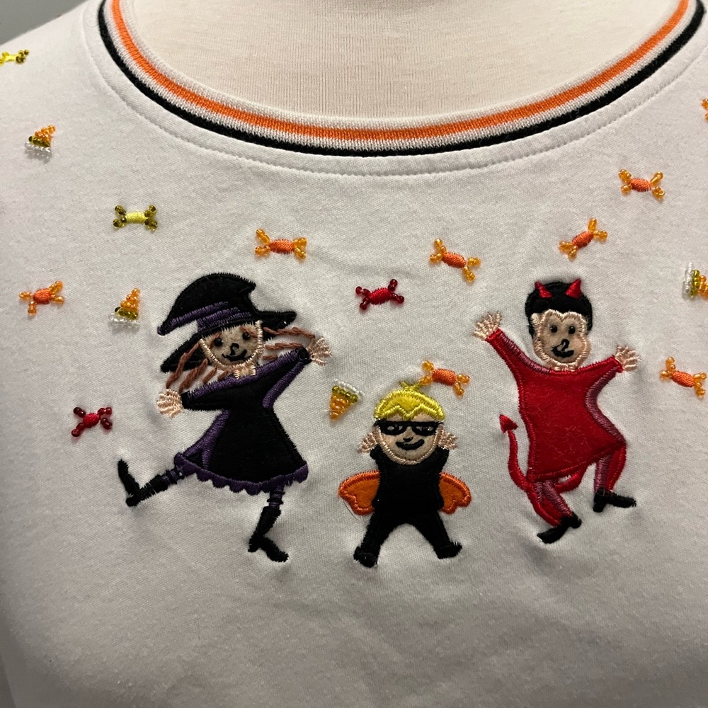 Storybook Knits long sleeve women’s white Halloween cotton shirt size medium